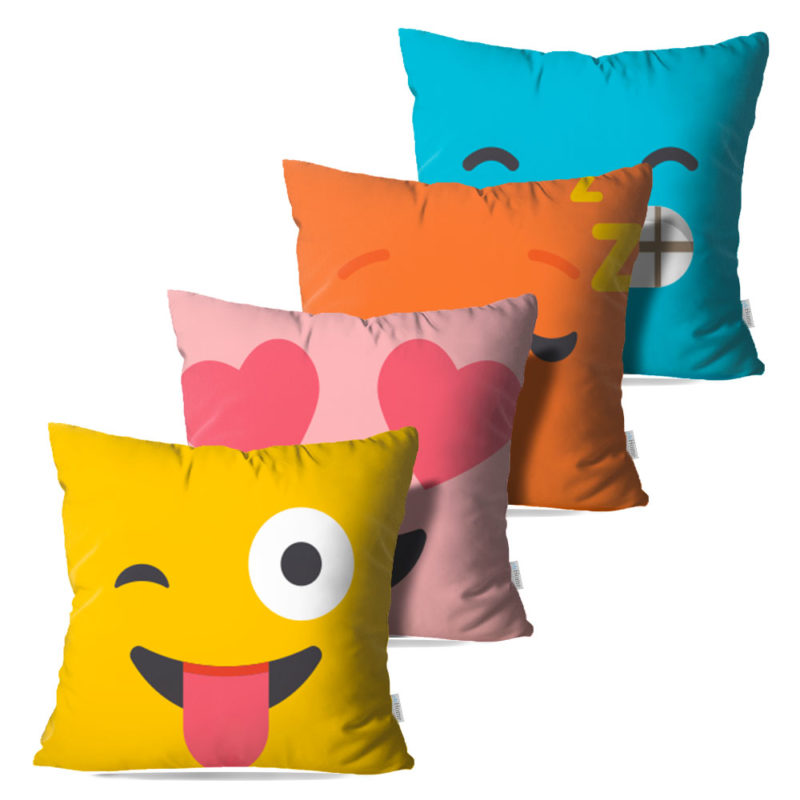 Kit: 4 Capas de Almofada Decorativas Emoji - 45x45