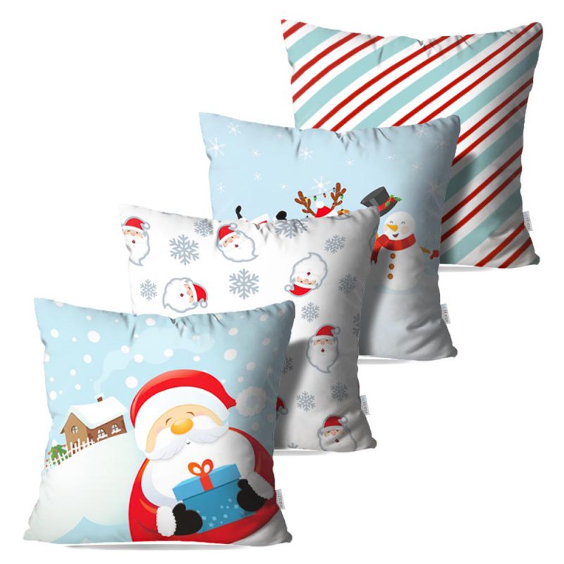 Kit: 4 Capas de Almofada Decorativas Natal Santa Gift - 45x45